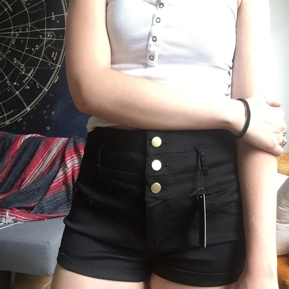 High Waisted Button Up Black Shorts